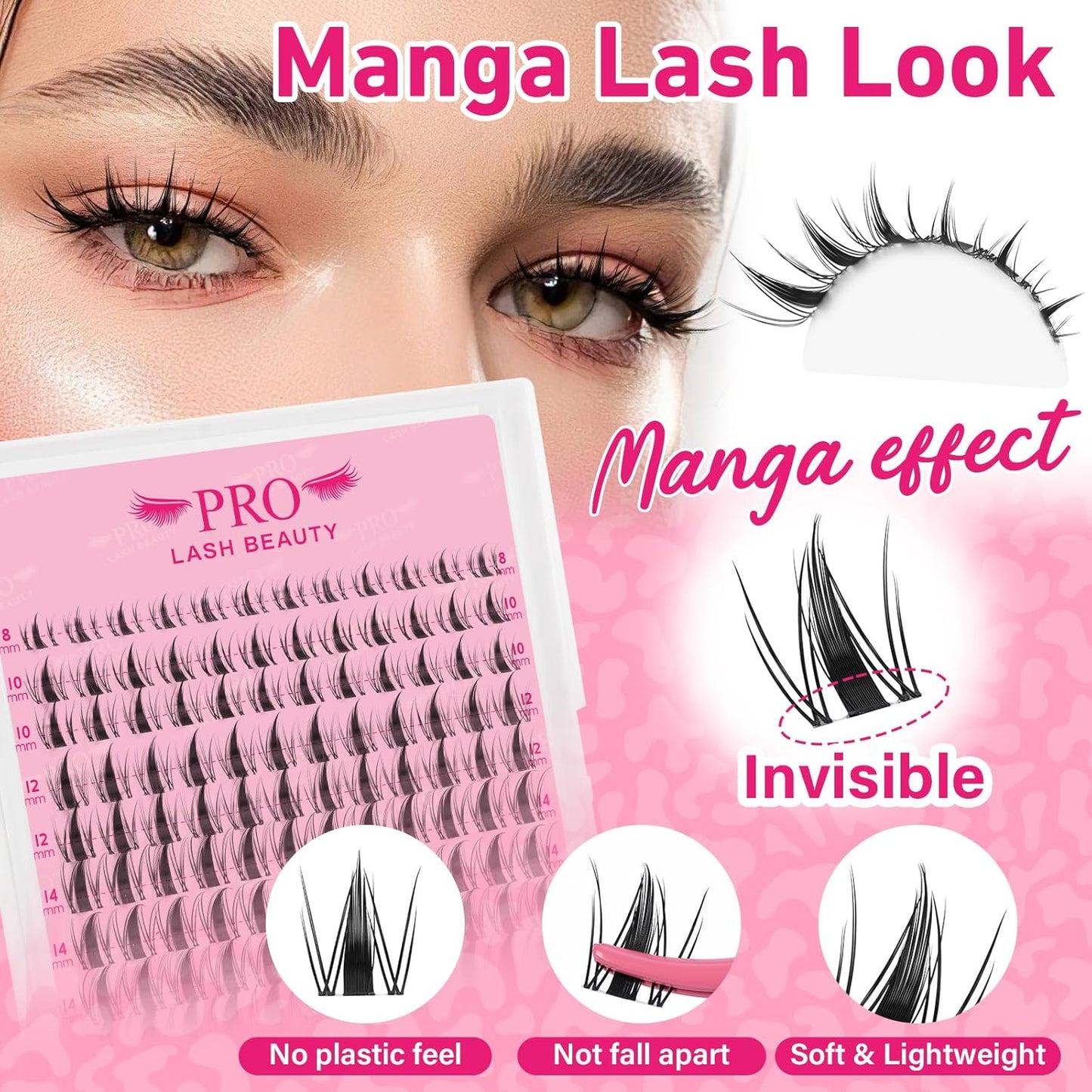 PROLASHBEAUTY Fairy Lash Clusters Kit Manga Spiky Eyelash Clusters Ultra Thin Band Natural Look Lashes Kit with Lash Bond and Seal Remover (Fairy, 8-18mix)-GlimoraGlow
