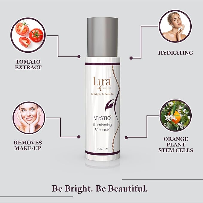 Lira Clinical MYSTIQ iLuminating Cleanser - Moisturizing Face Wash with Vitamin C, Orange Plant Stem Cells, and Plant Extracts - Gentle Facial Cleanser Supports Skin Barrier and Hydration - 6 Oz-GlimoraGlow