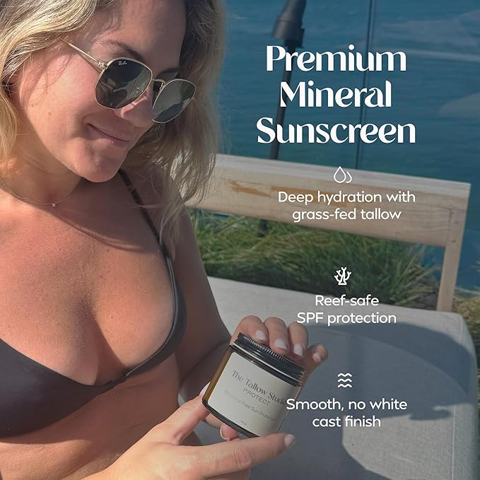 Everyday Tallow Mineral Sunscreen ~ SPF 30 | 100% Grass-Fed & Organic | Face & Body | Naturally Scented with Frankincense & Lavender Oil | Zinc Oxide | Water Resistant (2oz)-GlimoraGlow
