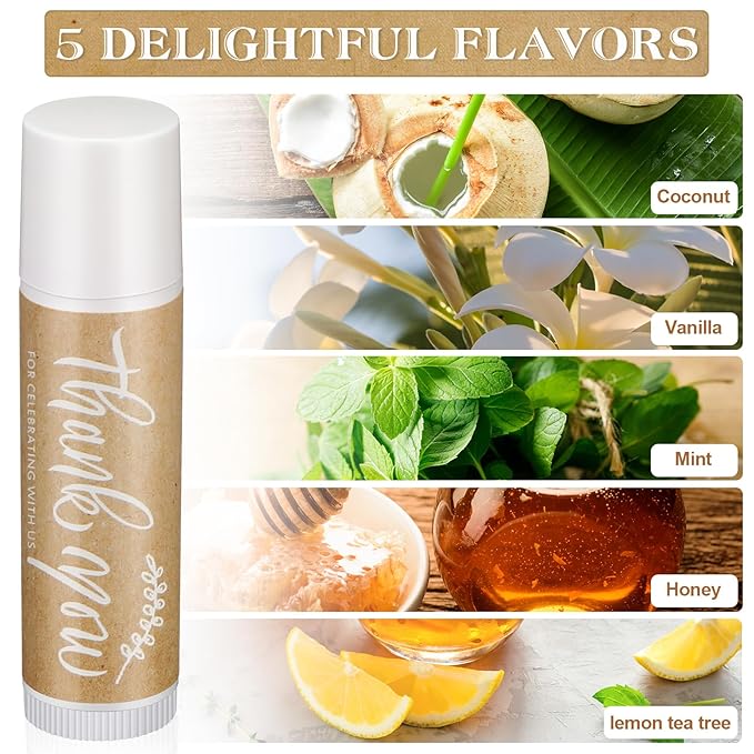 100 Set Thank You Lip Balm Bulk Small Natural Moisturizing Mini Lip Balm with Organza Bag and Card for Baby Wedding Bridal Shower Thank You Favors Bridesmaid Gifts Women Guests-GlimoraGlow