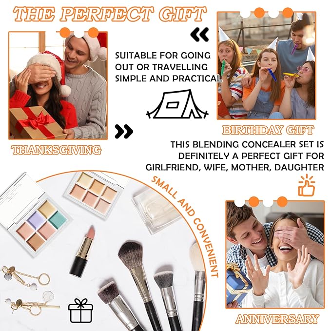 12 Colors Correcting Concealer Contour Makeup Palette, 6 in 1 Color Corrector Palette,Highlighting Concealer Palette Contouring Liquid Foundation Makeup Kit with Brush（2PCS）-GlimoraGlow