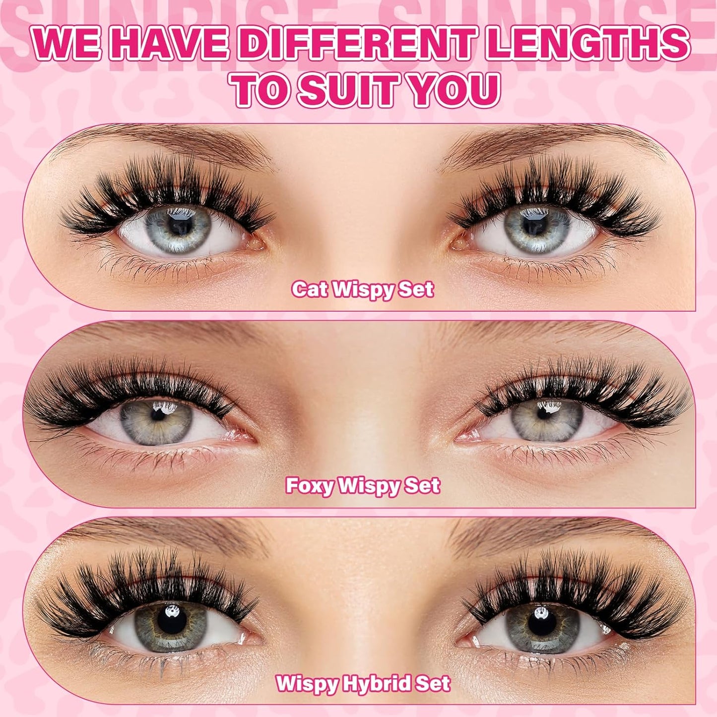 PROLASHBEAUTY Lash Clusters Kit Flora Eyelash Clusters 3D Volume Dramatic Soft Plushy Clusters Lashes Kit with Waterproof Lash Bond and Seal Eyelash Applictor Remover (Sunrise,8-16mix)-GlimoraGlow