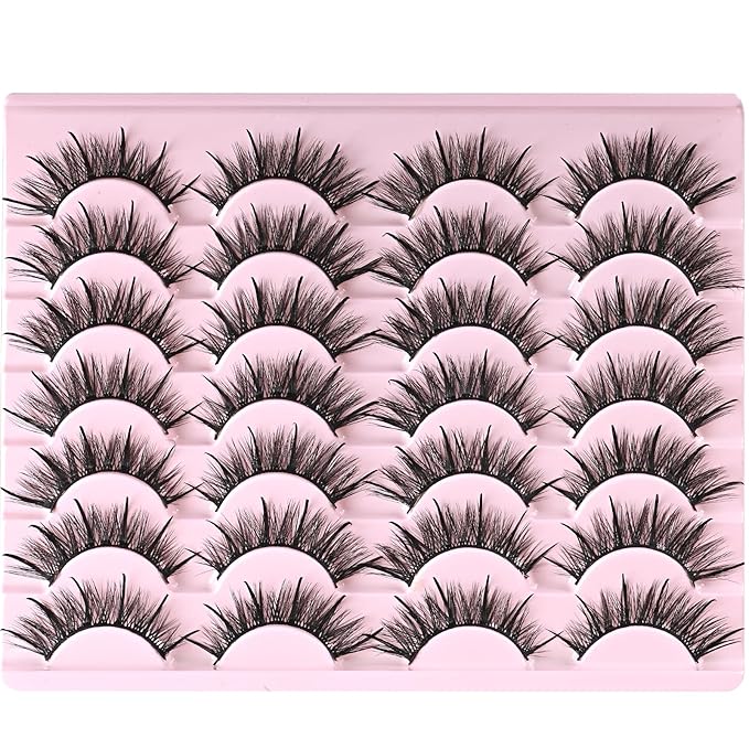 FARRED Wispy Lashes Hybrid Mink Eyelashes 14 Pairs Short Cat Eye Natural Fluffy False Eyelashes Faux Mink Strip Eye Lashes Pack for Daily Makeup (F17 | 8-16 mm)-GlimoraGlow