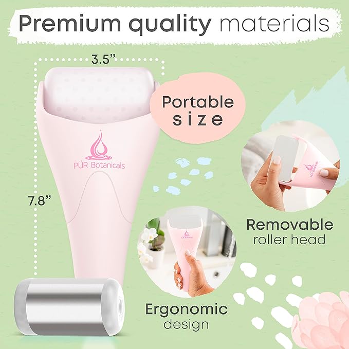 Ice Roller Face Massager 2 in 1 Set- Therapeutic Cooling to Naturally Tone & Tighten | Brighten Complexion and Reduce Wrinkles, Under Eye Puffiness | Facial Cool Ice Rollers for Migraine + Pain Relief-GlimoraGlow