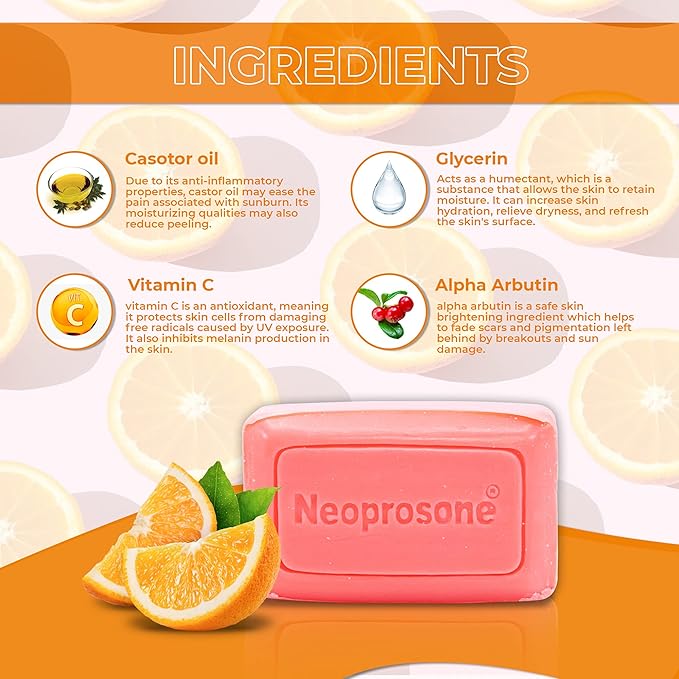 Neoprosone Skin Brightening Soap, 2.82 oz / 80 g, Hyperpigmentation Soap, Cleansing Bar, Fade Dark Spots on Knees, Elbows, Face, Private Areas, with Vitamin C and Castor Oil-GlimoraGlow