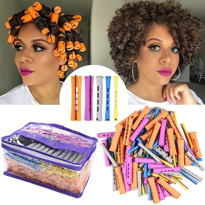 100pcs Perm Rods Set - 5 Sizes Cold Wave Rollers for Natural Curling, Styling and Hairdressing (Orange, Purple, Gray, Blue, Yellow)-GlimoraGlow