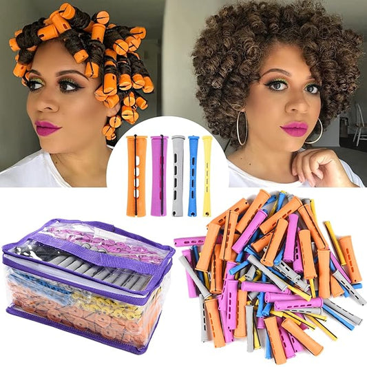 100pcs Perm Rods Set - 5 Sizes Cold Wave Rollers for Natural Curling, Styling and Hairdressing (Orange, Purple, Gray, Blue, Yellow)-GlimoraGlow