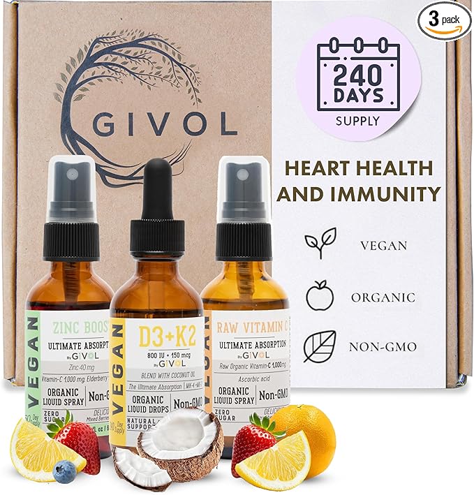 Immunity Support Pack - Raw Vitamin C, D3 & K2 Liquid, Zinc Picolinate - Premium Heart Health Vitamins w/Essential Minerals, Antioxidant Properties, & Cardiovascular Benefits - 180 Days Supply-GlimoraGlow