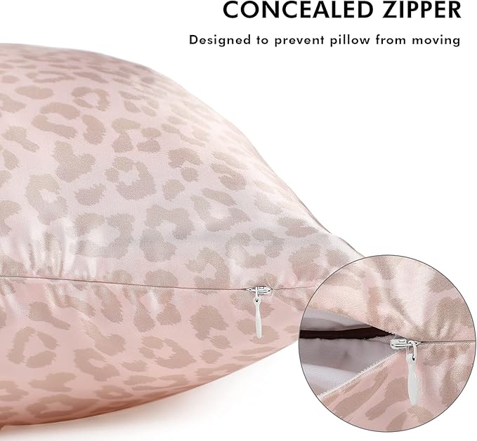 2 Pack Satin Pillowcase with Latent Zipper, Adjustable Satin Eye Mask for Sleeping and Satin Volume Scrunchie for Hair and Skin, Standard Size (Pink, Leopard Style)-GlimoraGlow