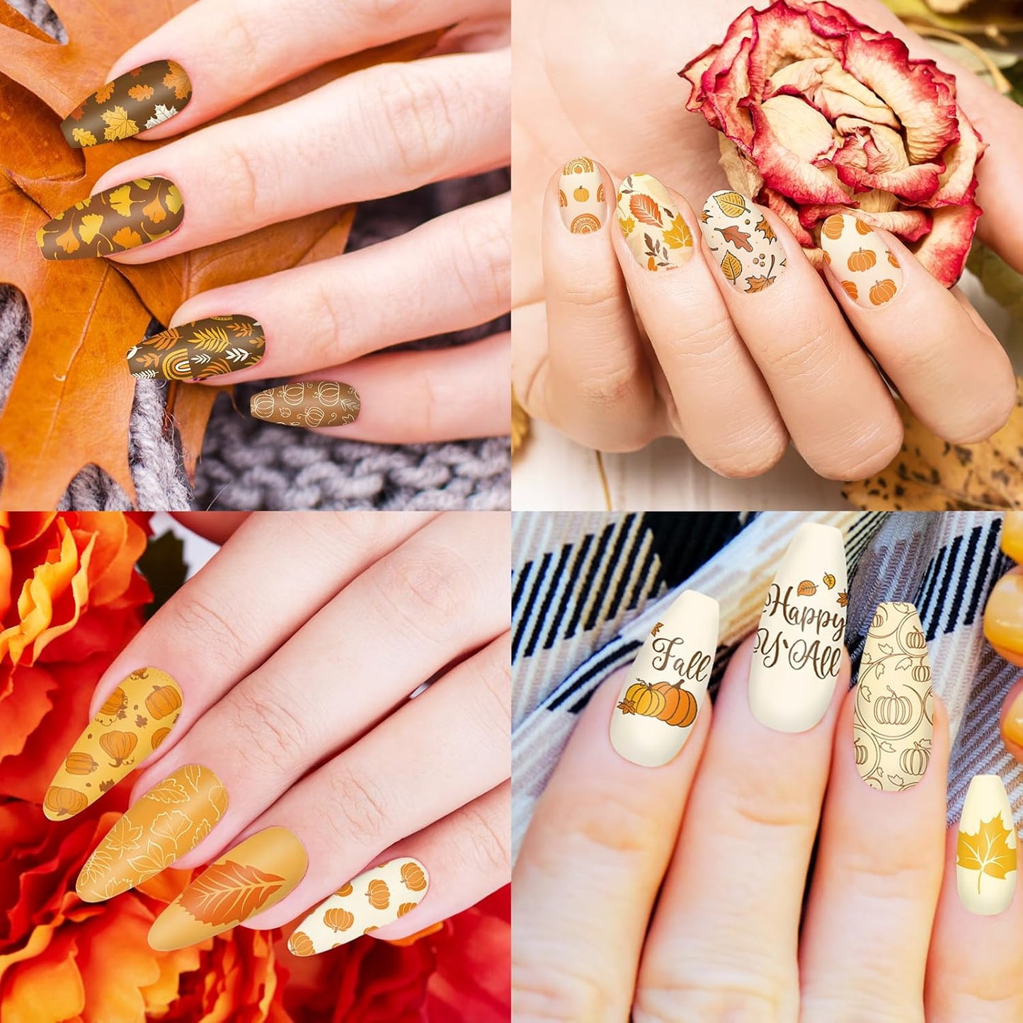 2 Sheet Fall Thanksgiving Nail Art Stamping Plate Kit Assorted Pumpkins Maple Leaves Autumn Blessing Collection Nail Art Plate for Holiday DIY Print Manicure Salon, 5.7 x 3.7inch-GlimoraGlow