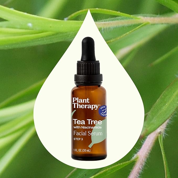 Plant Therapy Tea Tree with Niacinamide Facial Serum 1 oz with Tea Tree Essential Oil, Witch Hazel, and Willow Bark, Excellent for Problem Skin While Creating Healthy, Clear Skin-GlimoraGlow