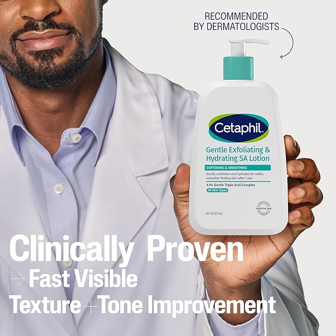 Cetaphil Gentle Exfoliating SA Lotion, Lightweight Moisturizer for All Skin Types, 16 Fl oz Pump Bottle, Salicylic Acid, Mandelic Acid & Gluconolactone, Gently Exfoliates, Dermatologist Recommended Brand-GlimoraGlow