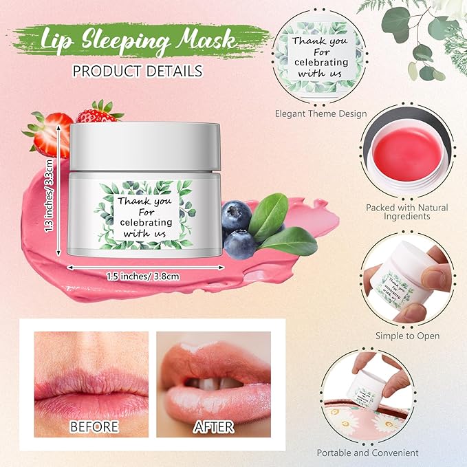 12 Pcs Thank You Lip Sleeping Mask Bulk Bridal Shower Gifts for Guests Thank You for Celebrating with Us Lip Mask Moisturize Nourish for Wedding Bridal Shower Favor Christmas Gift(Eucalyptus)-GlimoraGlow