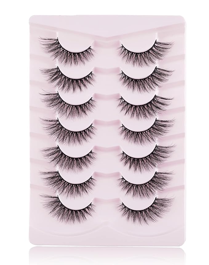 Onlyall Cat Eye Lashes Mink Lashes Fluffy Eyelashes Cat Eye False Lashes Fox Eye Lashes 7 Pairs F02-GlimoraGlow
