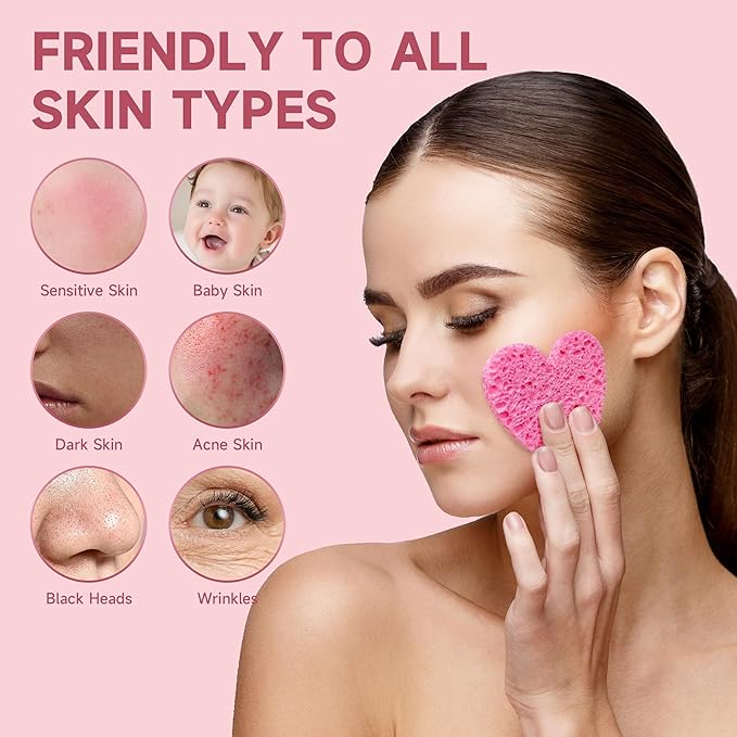 100 Count Compressed Pink Facial Sponges | 100% Natural Cellulose Eco-Friendly Makeup Sponges for Gentle Cleansing, Exfoliating & Stubborn Makeup Removal | Travel & Home Beauty Essentials for Women-GlimoraGlow