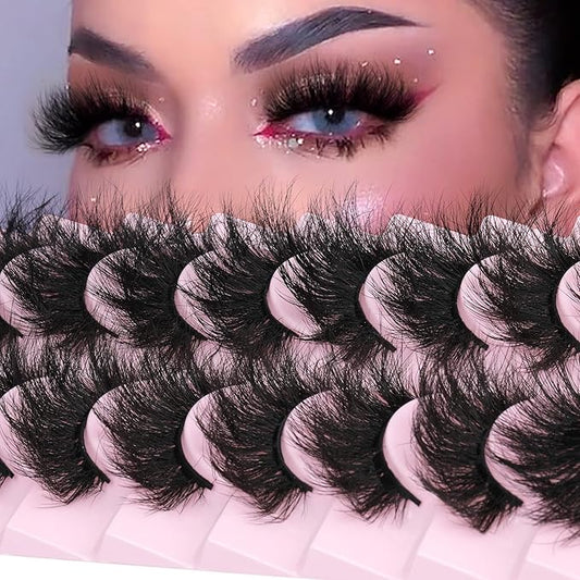 Mink Lashes 8D Volume Dramatic False Eyelashes Soft 20 mm 10 Pairs Pack Wispy FANXITON Faux Mink Eye Lashes-GlimoraGlow
