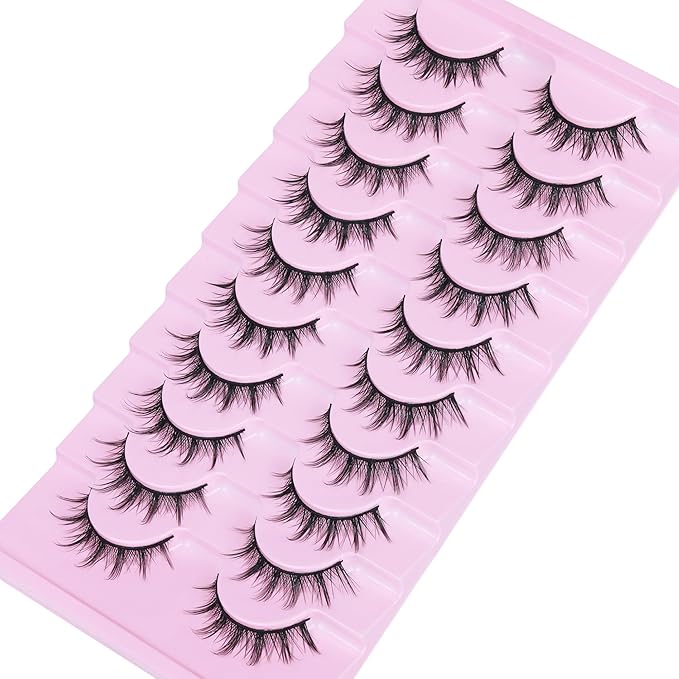 FANXITON Manga Lashes Wispy Natural Look Faux Eyelashes 10 Pairs Asian 3D False Eyelashes 14 mm Cat Eye Lashes Pack-GlimoraGlow