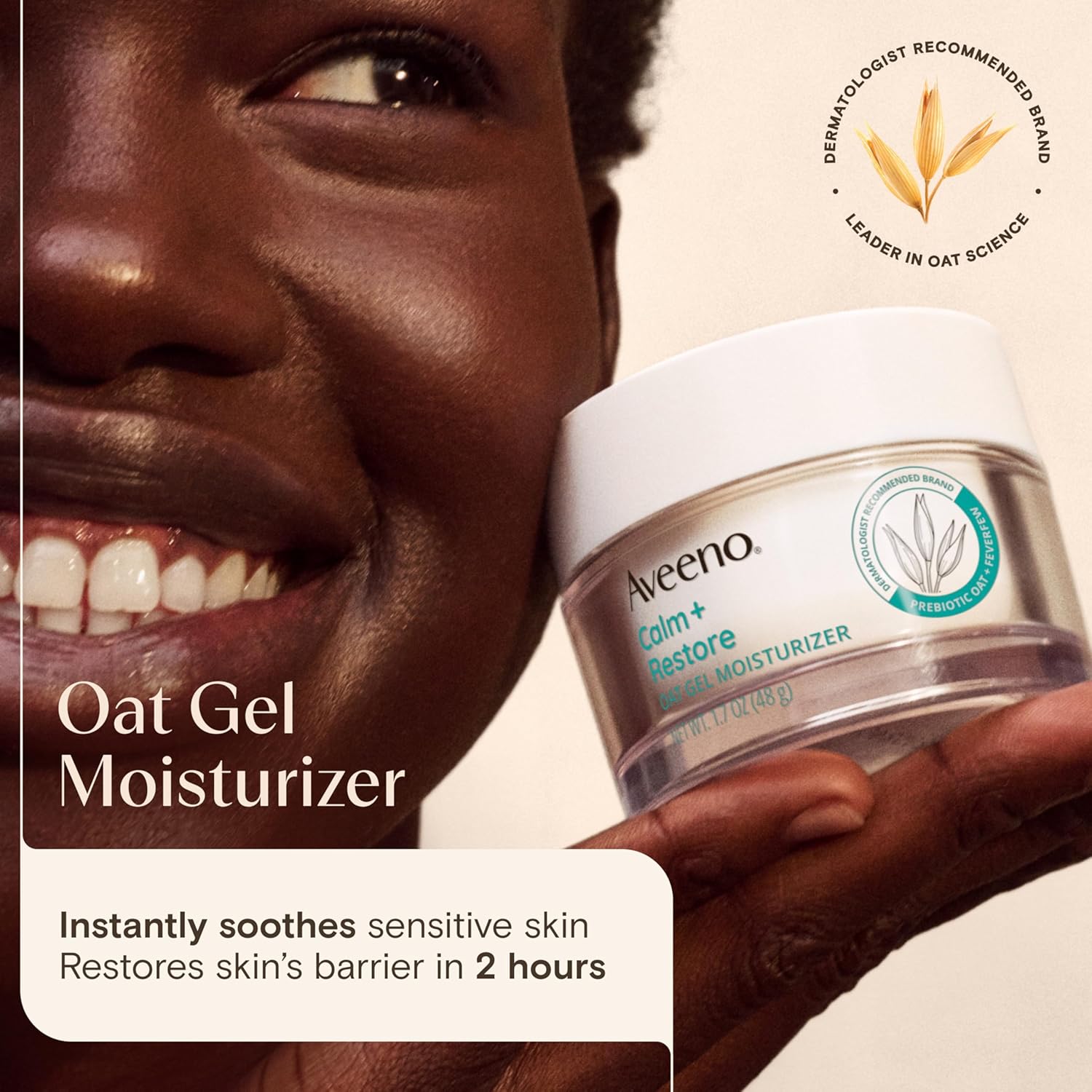 Aveeno Calm + Restore Oat Gel Facial Moisturizer for Sensitive Skin, Fast-Absorbing, Soothing Lightweight Gel Cream with Prebiotic Oat & Feverfew, Fragrance-Free & Hypoallergenic, 1.7 oz-GlimoraGlow