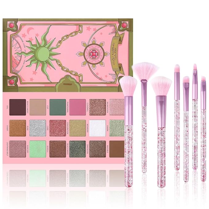 18 Colors Eyeshadow Palette With 7 pcs Soft Brushes Makeup Set High Pigmented Shimmer Matte Metallic Glitter Pink Nude Sage Green Eye Shadow Brush Make Up Kit for Women & Teen, Beginner & Pros-GlimoraGlow