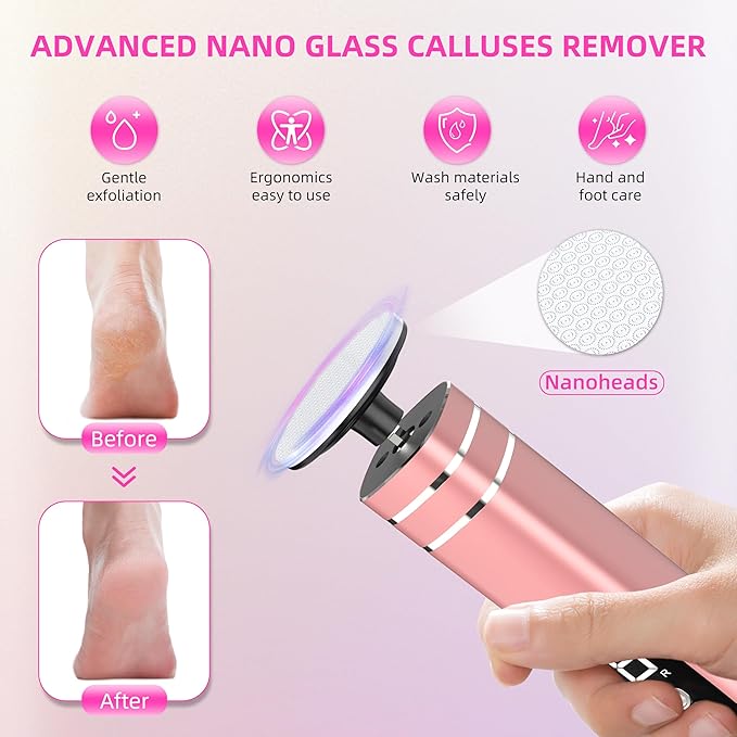 2 in 1 Electric Foot Callus Remover,9 Adjustable Speeds Rechargeable Electric Dead Skin Sander Pedicure Tools with Sandpaper Disk and Nail Drill Bits,Grinding Heads for Women&Men-GlimoraGlow