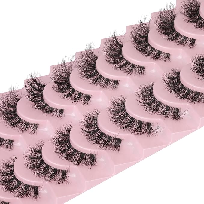 FANXITON Mink Lashes with Clear Band 15 MM 10 Pairs Cat-Eye Lashes Natural Look False Eyelashes Pack Wispy Eyelashes 3D Faux Mink Eyelashes-GlimoraGlow