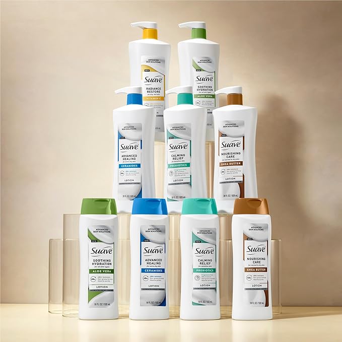 Suave+ Advanced Healing Hand & Body Lotion for Women With Ceramides for Very Dry Skin, Hydrating, Non-Greasy, Allergen-Free Moisturizing Cream, Lightly Scented, 18 FL OZ, 6 Pack-GlimoraGlow