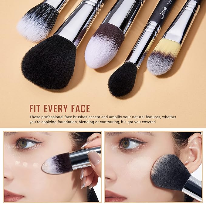 Jessup Makeup Brushes Set Professional 27 pcs Brush Makeup Premium Synthetic Foundation Contour Powder Blush Highlighter Eyeshadow Concealer Brow Face Make Up Brushes Tools Black/Silver T133-GlimoraGlow