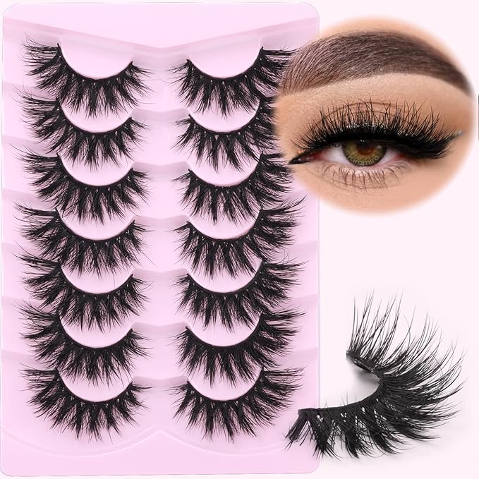 Lashes Flat Faux Mink Eyelashes 20mm Long False Eyelashes Dramatic Cat Eye Eyelashes Wispy 3D Crossed Thick Fox Eyelashes Extensions Strip Lashes Pack by Kiromiro-GlimoraGlow