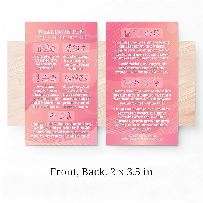 100 Pack - Premium Hyaluron Pen Lip Filler Aftercare Instructions Card 2 x 3.5" Accessories Supplies Kit Care - HP01A100_N-GlimoraGlow