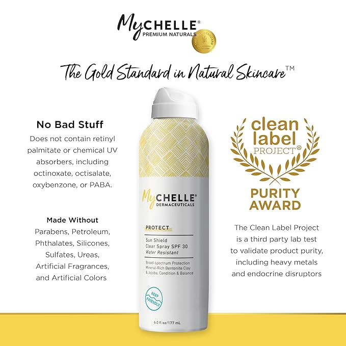 MyChelle Dermaceuticals Sun Shield Clear Spray SPF 30 (6 Fl Oz) - Liquid Zinc Sunscreen Spray with Bentonite Clay and Jojoba - Balances Oil Levels and Conditions Skin - Water Resistant for 80 Minutes-GlimoraGlow