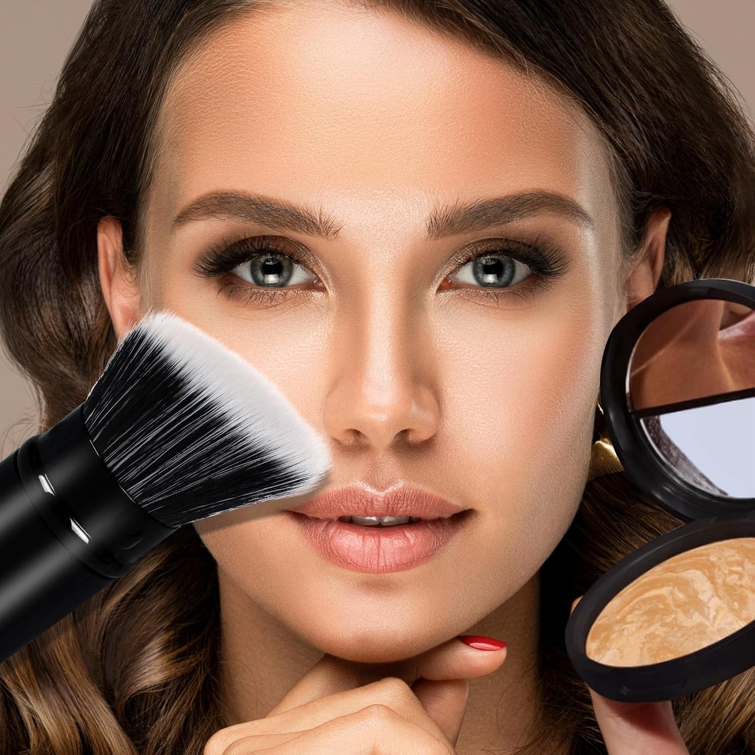 Makeup Brush, Banidy Retractable Kabuki Brush Foundation Brush for Powder Blush, Bronzer, Buffing, Liquid, Cream-GlimoraGlow