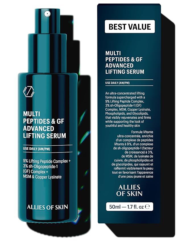 Allies of Skin Jumbo Size Multi Peptides & Growth Factor Collagen Boosting Face Serum | Skin Tightening Anti-Aging Complex with 9% Peptides| Firms Sagging Skin & Visibly Reduces Wrinkles (1.7 oz)-GlimoraGlow