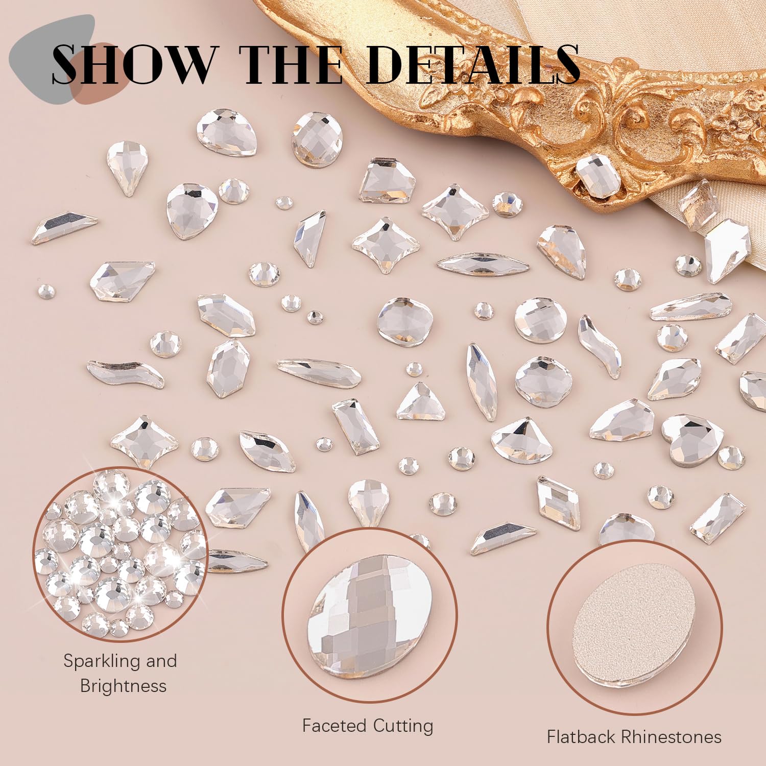 1680Pcs Silver Clear Nail Rhinestones 180Pcs Multi Shapes Glass Flatback Nail Gems + 1500Pcs 1.5-4mm Round Crystal with Rhinestones Glue Gel, Manicure Nail Charms Diamond Gemstones for Nail Art-GlimoraGlow
