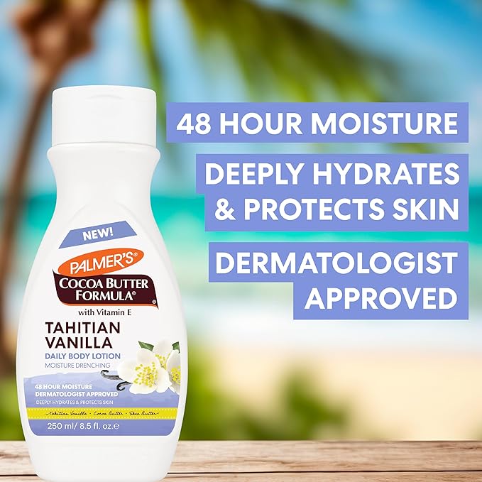 Palmer's Cocoa Butter Formula Tahitian Vanilla Body Lotion, 8.5 Oz, Daily Moisturizing Lotion for Dry Skin with Shea Butter & Vitamin E, Hydrates & Protects, Helps Provide 48-Hour Deep Moisture-GlimoraGlow