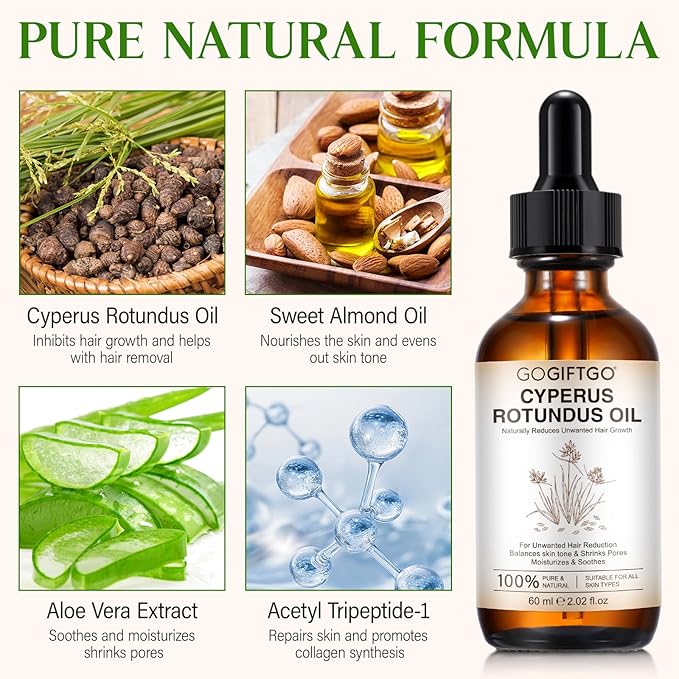 Cyperus Rotundus Oil,Cyperus Oil,Cyprus Rotundus Oil for Hair Removal,Cyperus Oil Natural, Soothing and gentle,Reducing Body Hair Growth,Smooth Skin & Hair Removal,60ml-GlimoraGlow