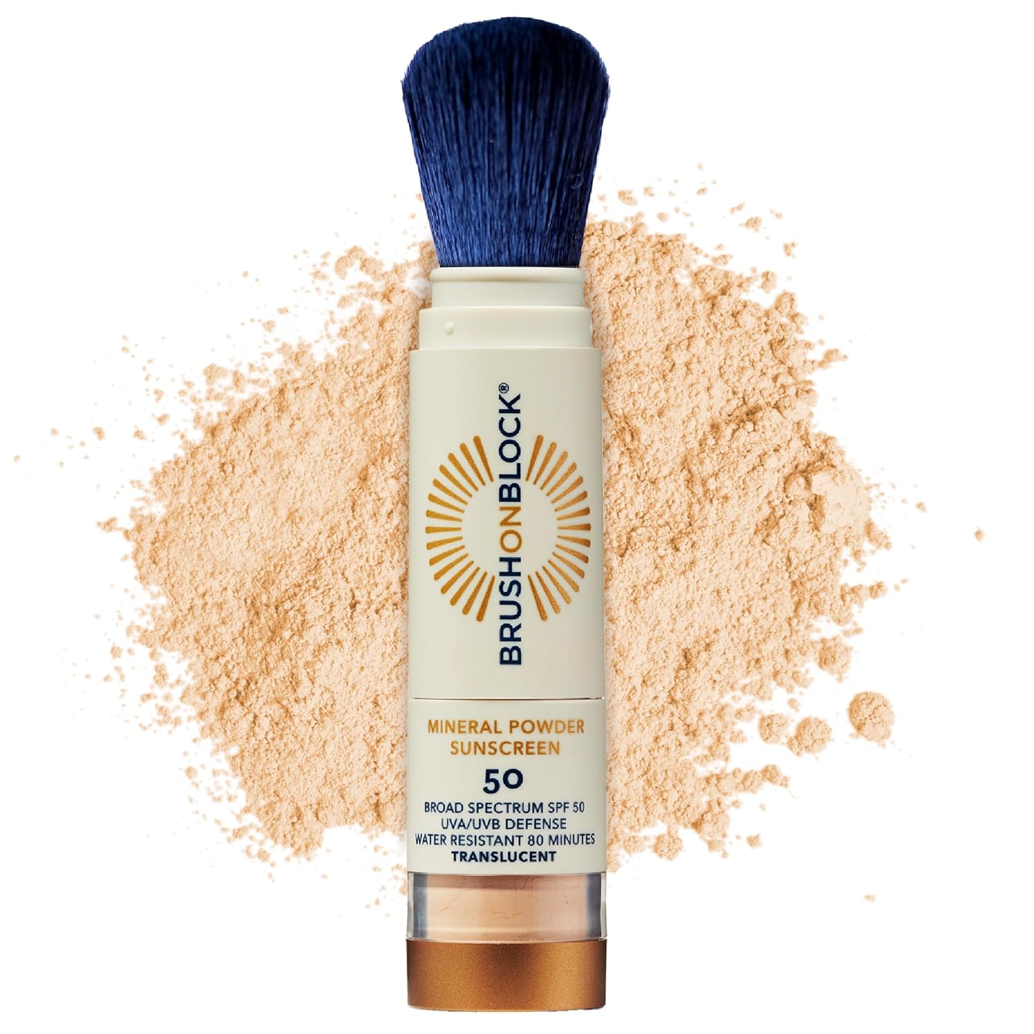 Brush On Block SPF 50 Mineral Powder Sunscreen, Translucent, Broad Spectrum, Water Resistant Face Protection, For All Skin Tones & Types, Reef Friendly, Mfg in USA-GlimoraGlow