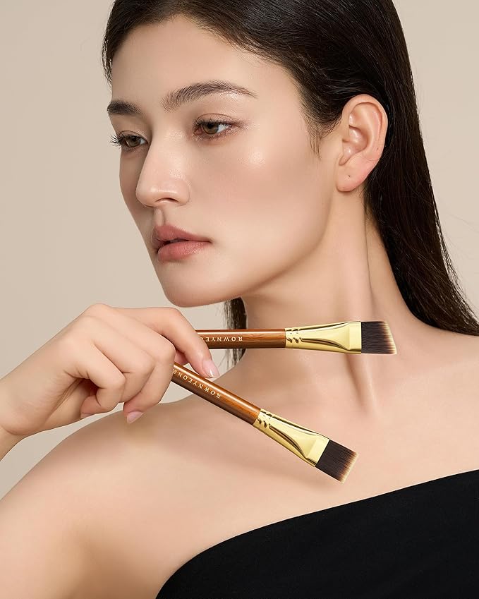 Desert Oak Series Angled Foundation Brush - 20mm Thin Contour Head for Cream/Stick Foundation, Precision Buffing & Detailing, Bubinga Handle & Brass Ferrule (CM 185)-GlimoraGlow