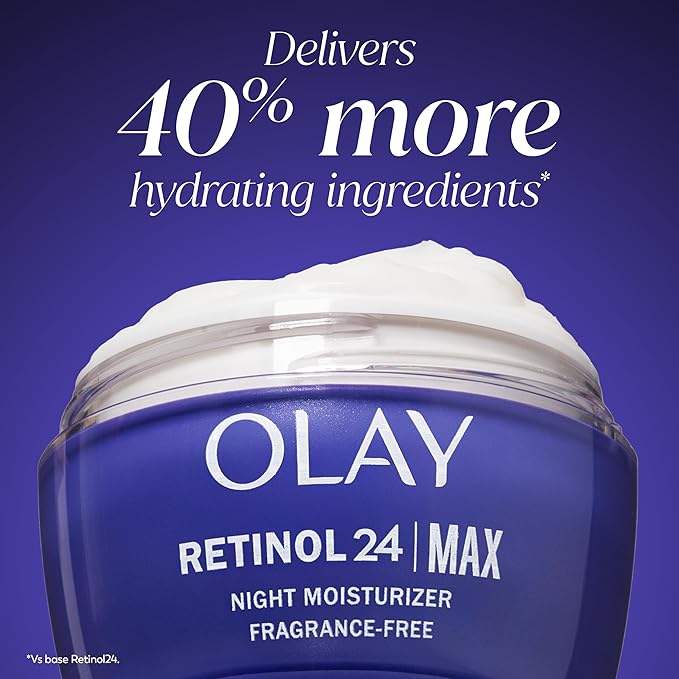 Olay Retinol Face Moisturizer, 24 MAX Anti-Aging Night Cream for Women, Fragrance-Free, Non Greasy - Anti-Wrinkle, Smooth Fine Lines, Tightening, Hydrating Skin Care - Peptides, Glycerin, 1.7 Oz-GlimoraGlow