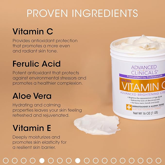 Advanced Clinicals Vitamin C Cream Face & Body Lotion Moisturizer | Anti Aging Skin Care Firming & Brightening Cream For Body, Face, Uneven Skin Tone, Wrinkles, & Sun Damaged Dry Skin, 16 Oz-GlimoraGlow