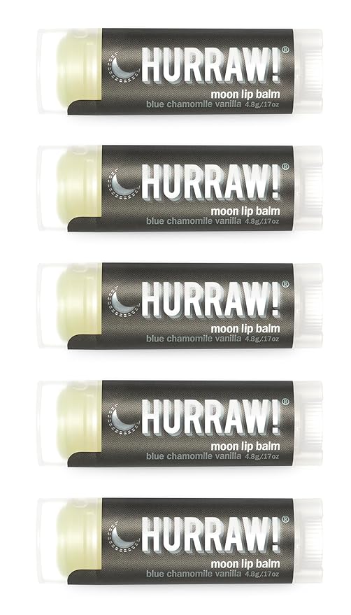 Hurraw! Moon Night Treatment (Blue Chamomile, Vanilla) Lip Balm, 5 Pack: Organic, Certified Vegan, Cruelty and Gluten Free. Non-GMO, 100% Natural Ingredients. Bee, Shea, Soy and Palm Free. Made in USA-GlimoraGlow