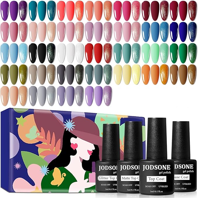 JODSONE 36 PCS Gel Nail Polish Set-32 Colors Gel Polish Kit Base Coat Glossy Matte and Glitter Top Coat Nail Polish Set Green Blue Red Pink Collection Gifts for Women-GlimoraGlow