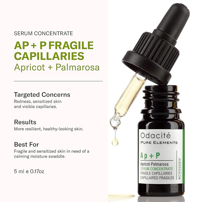 Odacité Anti Aging Serum Concentrate with Apricot and Palmarosa - For Fragile Capillaries - Ultra-Soothing Facial Serum for Fragile Skin, Redness & Healthy Looking Skin - 0.17 Fl. Oz-GlimoraGlow