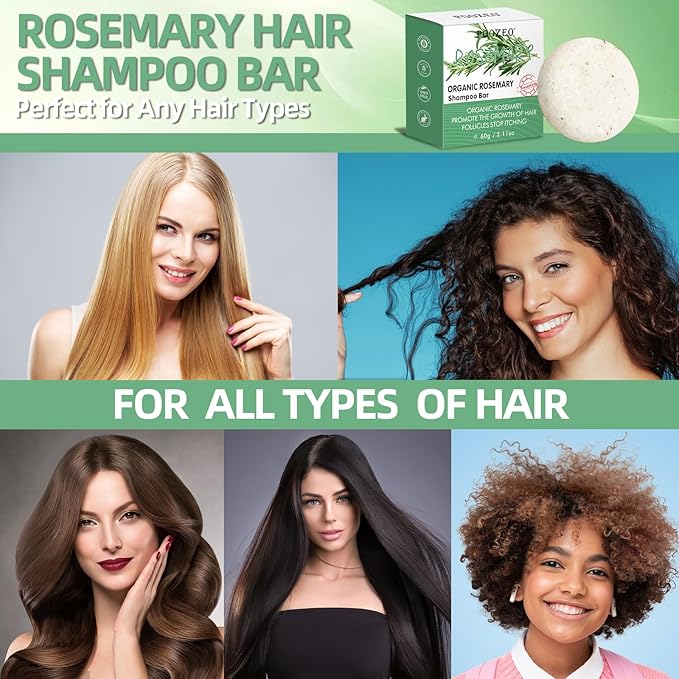 2 Pack Rosemary Hair Shampoo Bar,Deep Cleansing for Scalp Hair Loss Shampoo Soap,Organic Hair Oil Control,Solid Shampoo for Hair Growth, Refreshing and Hydrating Soap for Stocking Stuffers Women Gifts-GlimoraGlow