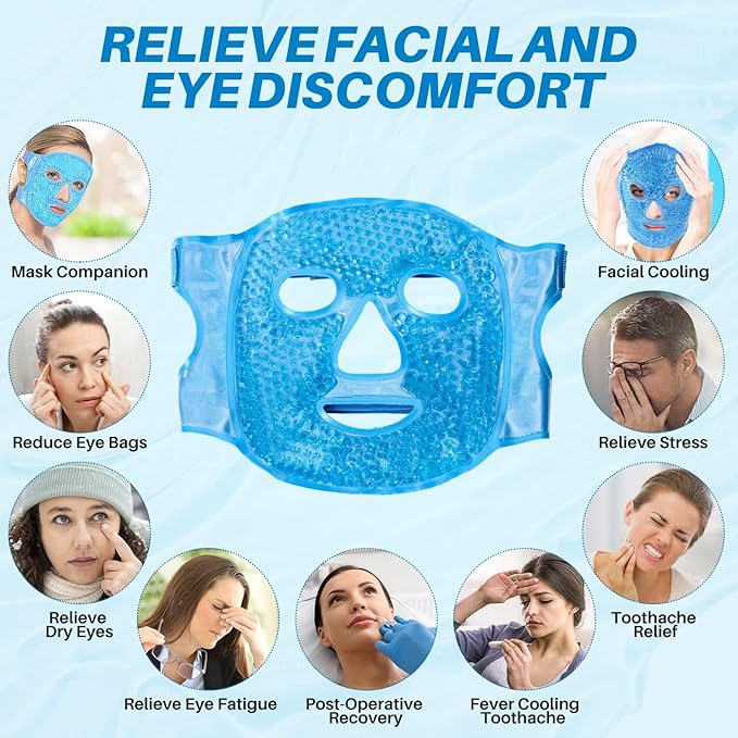 Ice Pack Cold Face Eye Masks Reduce Face Puff, Dark Circles, Reusable Cold Hot Gel Face Eye Mask, Suitable for Women Facial SPA, Ice Face Mask for Sleeping, Headaches (Blue)-GlimoraGlow