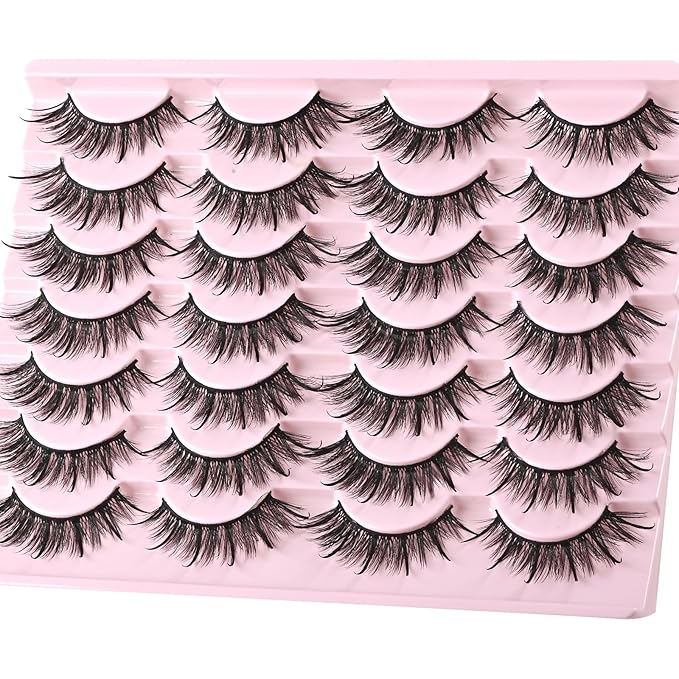 FARRED Wispy Lashes Hybrid Mink Eyelashes 14 Pairs Short Cat Eye Natural Fluffy False Eyelashes Faux Mink Strip Eye Lashes Pack for Daily Makeup (F17 | 8-16 mm)-GlimoraGlow