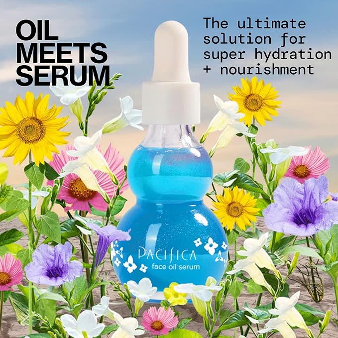 Pacifica Face Oil Serum - Flower Fix Bi-Phase Hydrating Skin Barrier - w/Hyaluronic Acid & Natural Botanical Ingredients - for Dry Sensitive Skin Vegan & Cruelty-Free Dermatologist Approved-GlimoraGlow