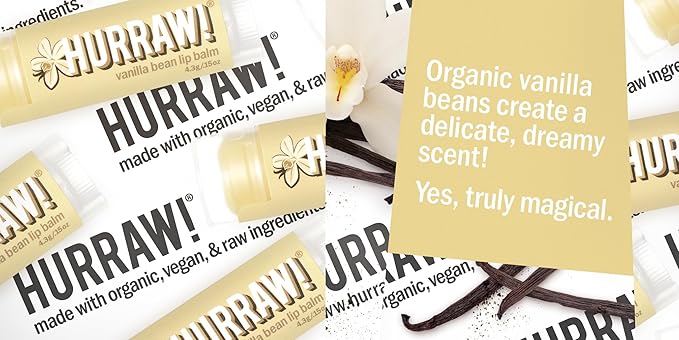 Hurraw! Vanilla Bean Lip Balm, 3 Pack: Organic, Certified Vegan, Cruelty and Gluten Free. Non-GMO, 100% Natural Ingredients. Bee, Shea, Soy and Palm Free. Made in USA-GlimoraGlow