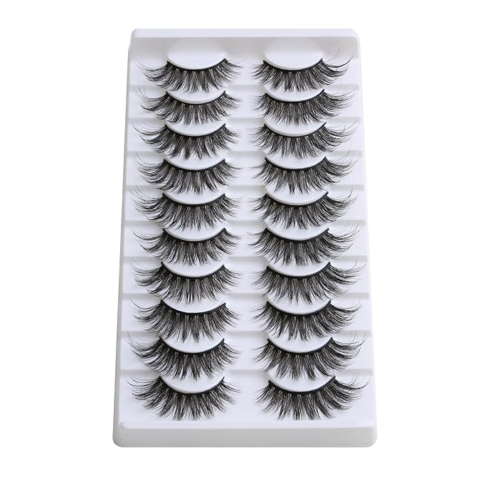 SUNWELL False Eyelashes 16mm Mink Lashes Cat Eye Faux Mink Lashes 8D Fluffy Strip Lashes Soft Wispy Luxury Volume Fake Eyelashes 10 Pairs Pack-GlimoraGlow