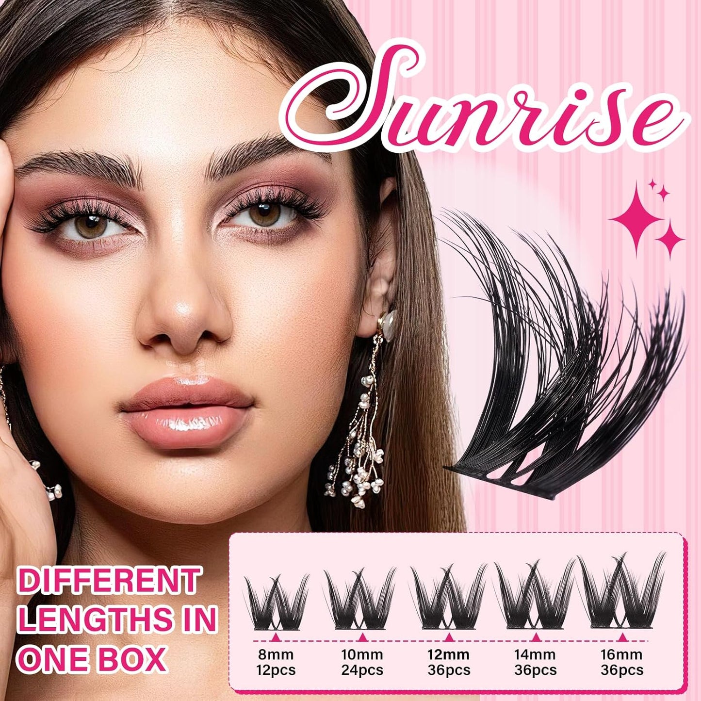 PRO LASHBEAUTY Lash Clusters, Eyelash Clusters 8-18 Mixed Cluster Eyelash Extensions Mixed Lash Extension Reusable Soft & Comfortable (Sunrise,8-16mix)-GlimoraGlow