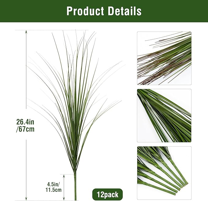 12PCS Fake Plants Artificial Wheat Grass Greenery Plastic Plants Fake Grass Artificial Plants for Outdoor Decor Artificial Grass Plant with Greenery Stems for Indoor Home Decoration 26.4"